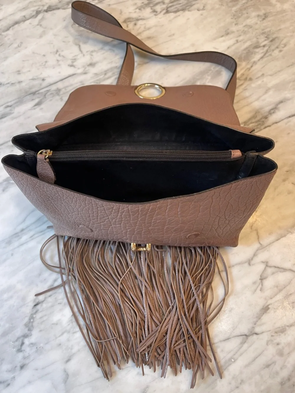 Rebecca Minkoff Taupe Leather Fringe Crossbody Bag
